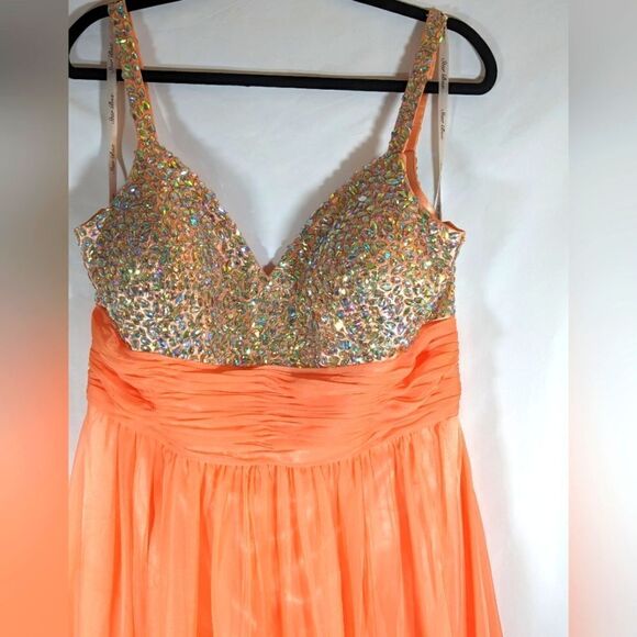 Star Box Sleeveless Formal Dress, Crystal Top & A Light Tangerine Color Size XXL - Picture 6 of 13